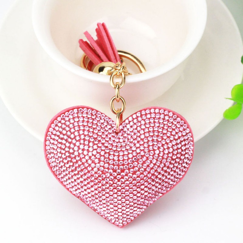 US Heart Shaped Crystal Keychain Rhinestone Keyring Charm Pendant Bag